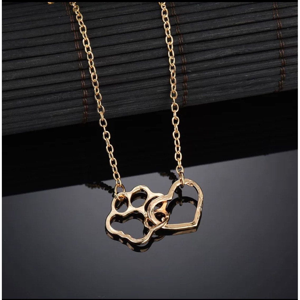 Paw Print Love Heart Pendant Necklace