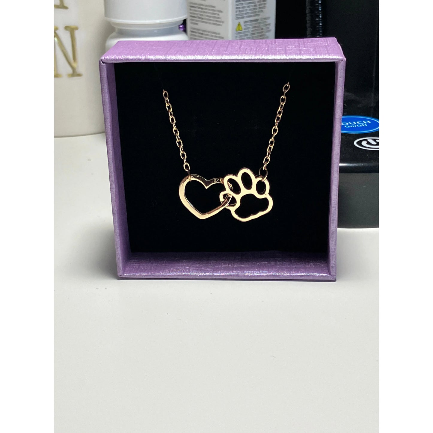 Paw Print Love Heart Pendant Necklace