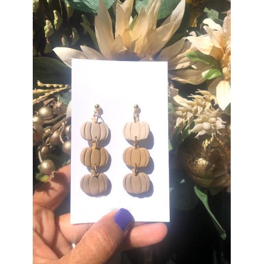 Handmade Polymer Clay Earrings | Pumpkin Dangles