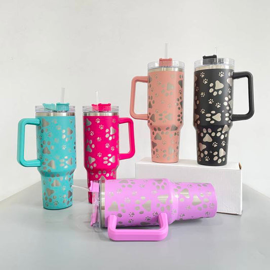 Laser Engraved Paw Print Tumbler