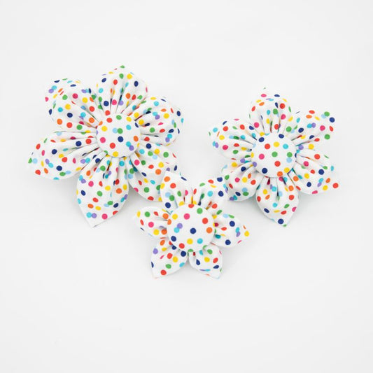 Rainbow Dots Dog Collar Flower - Birthday, Party, Gotcha Day - Over the Collar Design