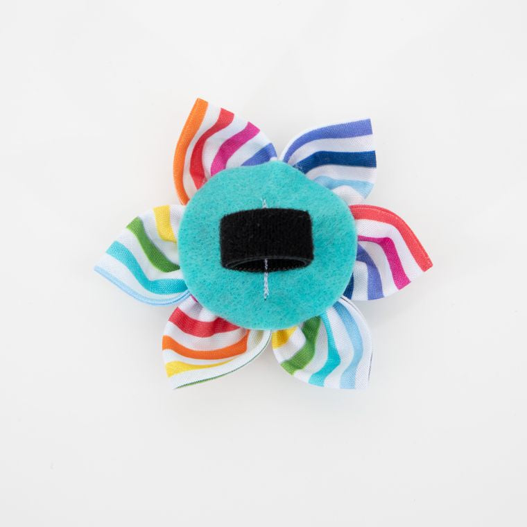 Rainbow Stripes Dog Collar Flower - Birthday, Party, Gotcha Day - Over the Collar Design