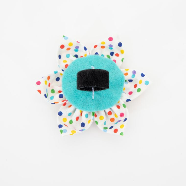 Rainbow Dots Dog Collar Flower - Birthday, Party, Gotcha Day - Over the Collar Design